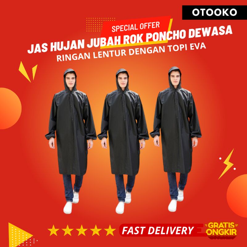 Jas Hujan Jubah Rok Poncho Dewasa Ringan Lentur Dengan Topi EVA 369