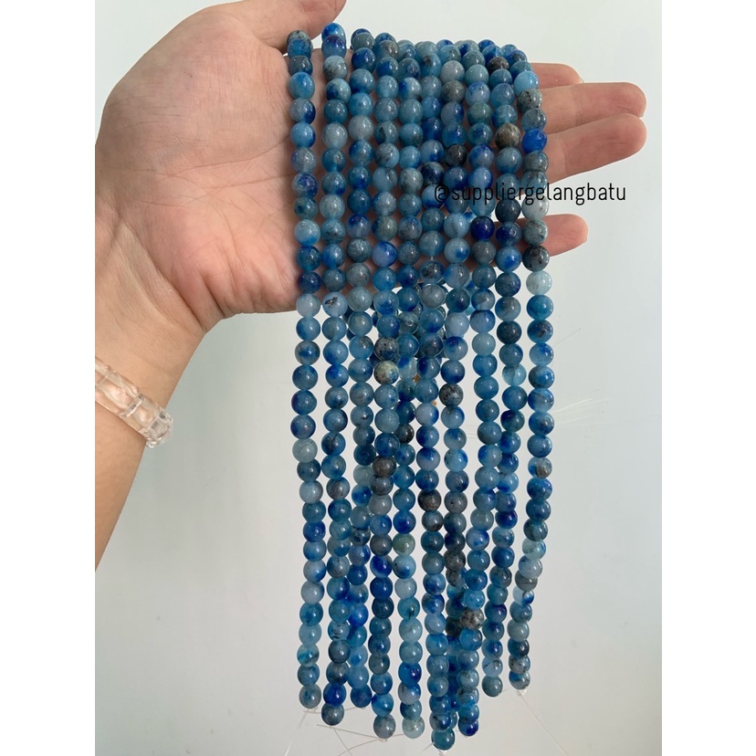 bahan batu 8mm blue chalcedony biru natural aksesoris gelang kalung