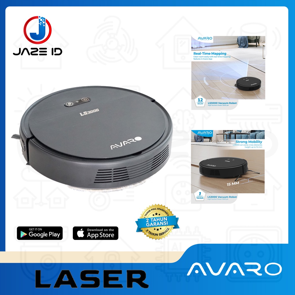 AVARO Laser LS3000 ROBOT VACUUM CLEANER 3000PA Ai Sensor Anti Bump &amp; Fall