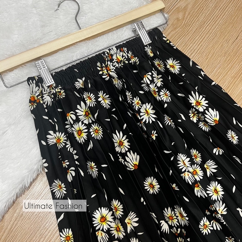 Rok Plisket Bunga Premium - Rok Korea - Skirt Ootd Muslim - Daily Outfit