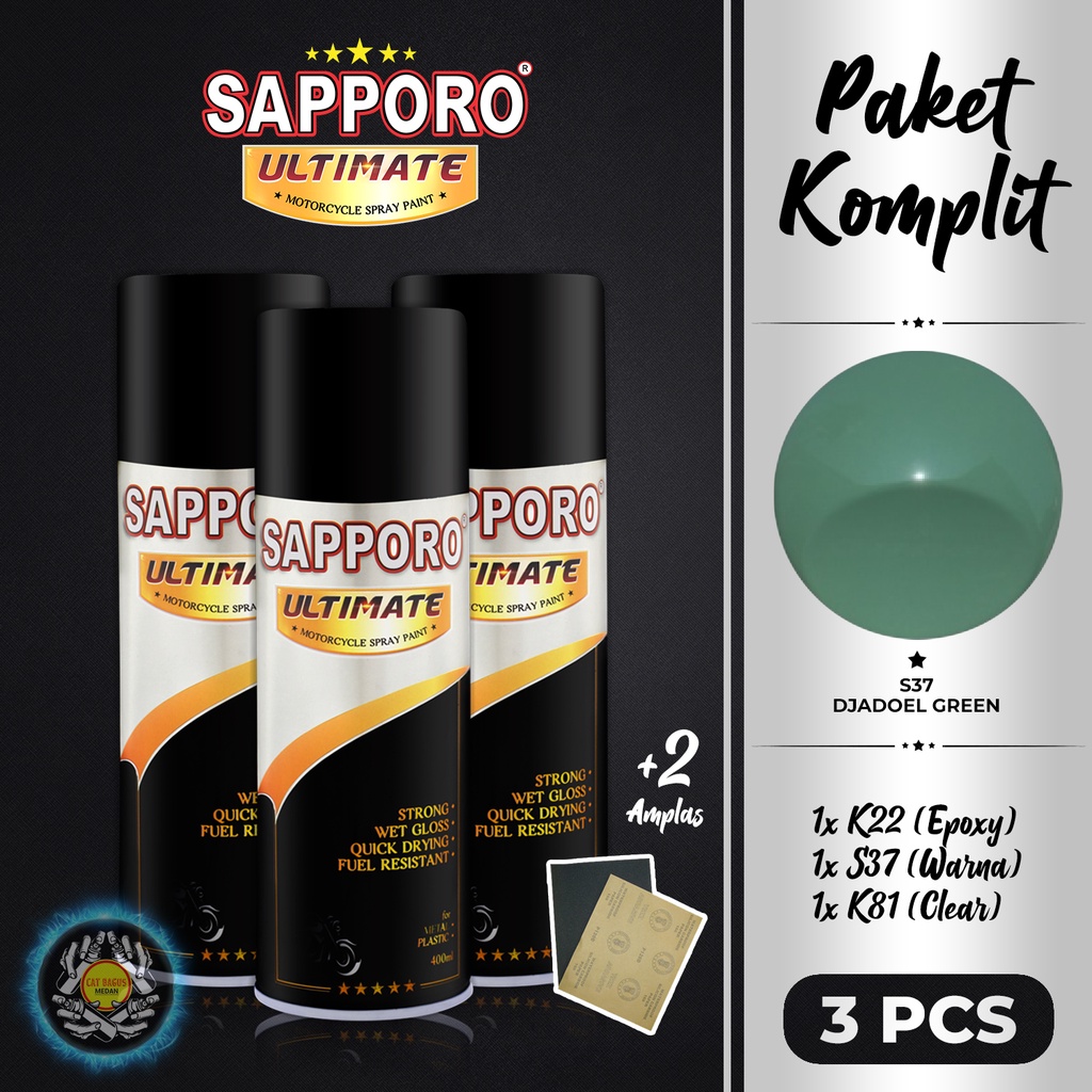 SAPPORO ULTIMATE S37 DJADOEL GREEN CAT SEMPROT 400 ML CAT MOTOR AEROSOL PYLOX HIJAU TUA ARMY JADUL G