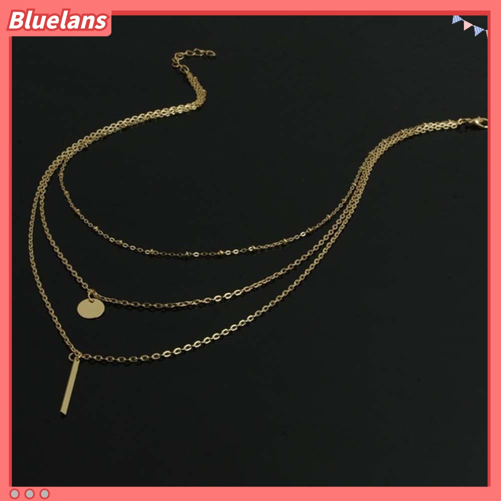 Bluelans Fashion Women 3 Layer Bar Round Pendant Long Chain Necklace Party Jewelry Gift