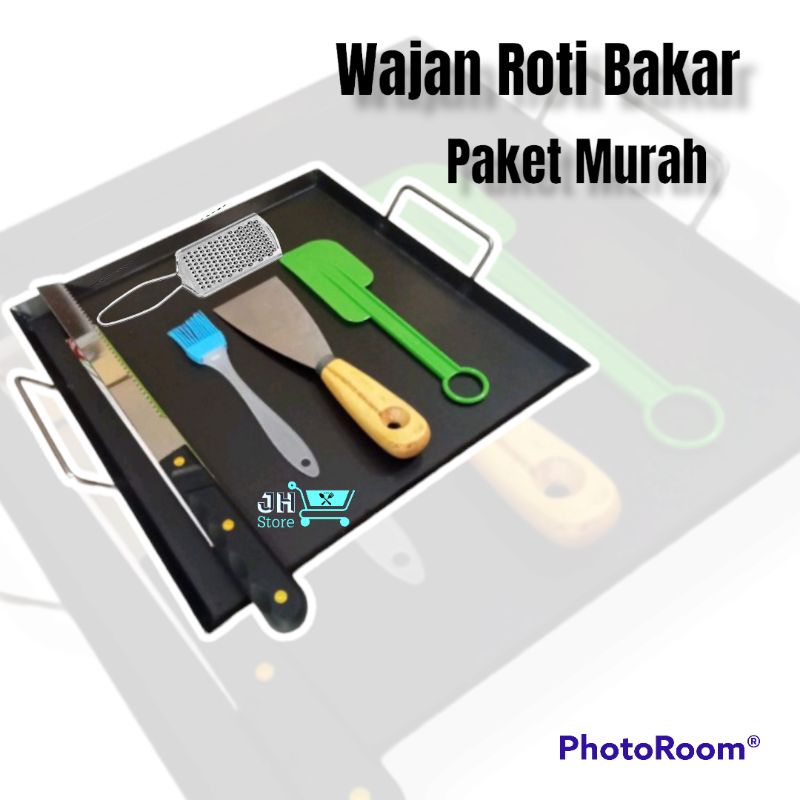 Paket Lengkap Wajan Roti Bakar/Wajan Kebab ukuran 30x30 full Baja isi Wajan/Lemet/Kuas silikon/pisau Roti/Parutan keju/Kape