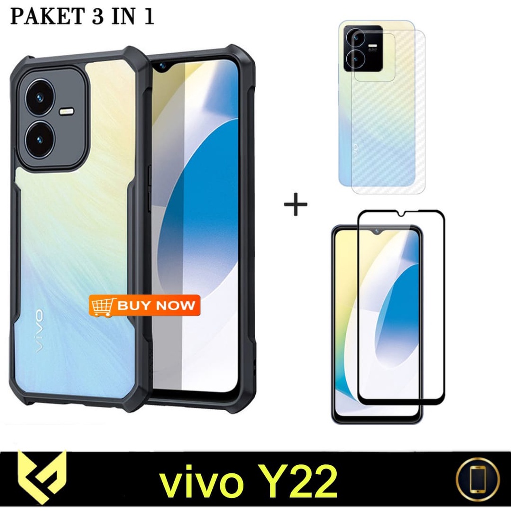 PROMO Paket 3IN1 Case For VIVO Y22 SoftCase Fusion Xundd Shockproof Free Anti Gores Layar &amp; Garskin Carbon Cover Back Body Handphone