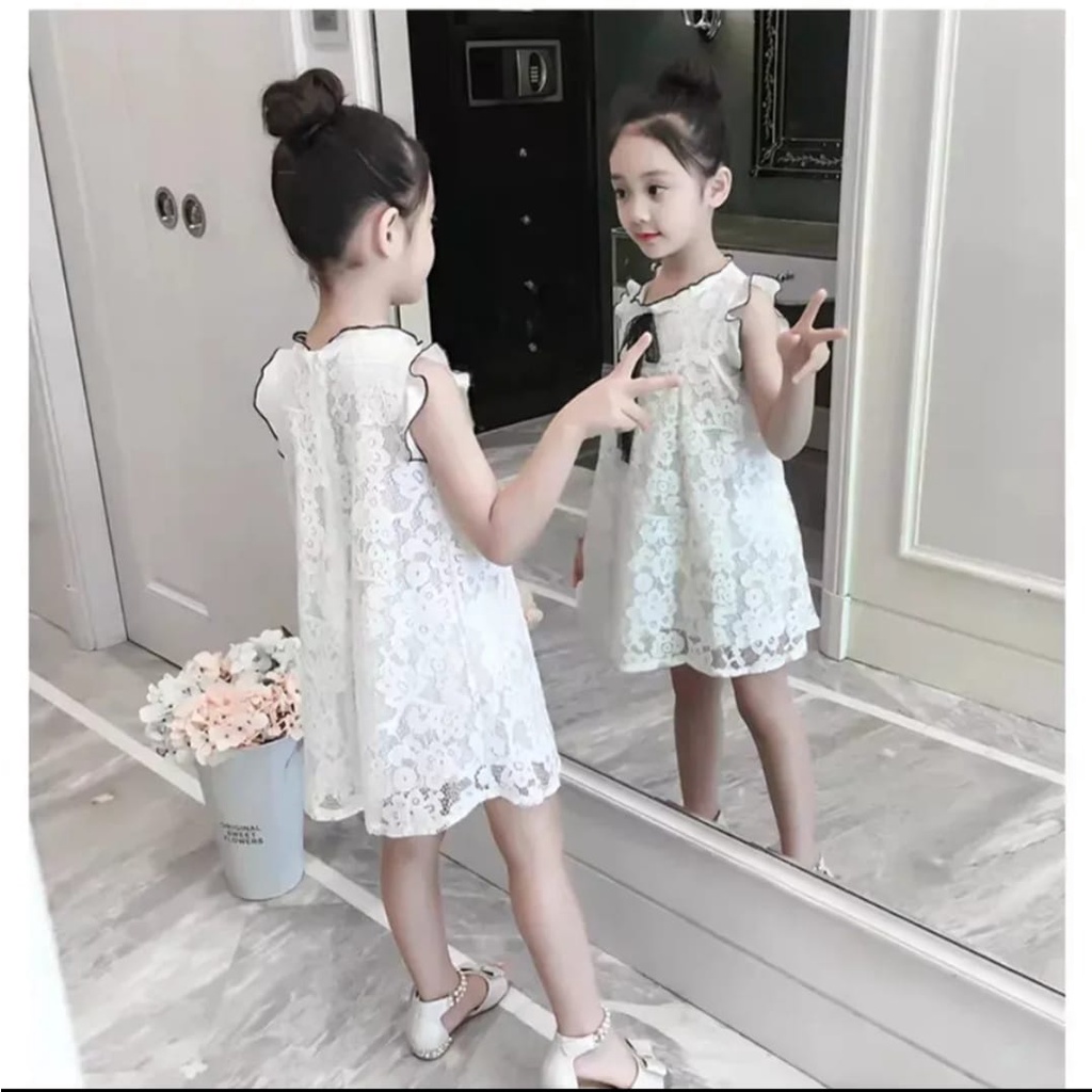 KIDS DRESS PREPI / DRESS ANAK BRUKAT / COMBI LACE / 7-10 TH/ PUTIH / DUSTY / TERBARU / TERPOPULER