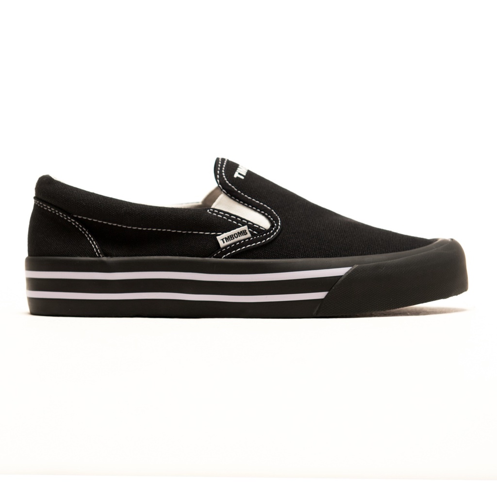 SEPATU TIMEBOMB VULCANIZED | SEPATU SLIP ON FULL BLACK STRIPE (96)