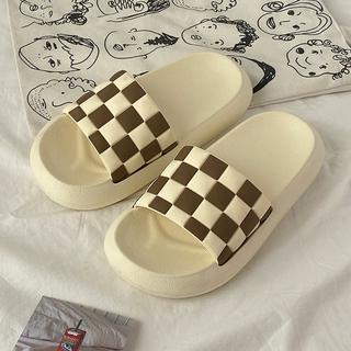 GO! SD894 Sandal Rumah Slop motif kotak- kotak catur Sendal Karet  Karet Empuk Home Anti Slip Wanita Pria Gaya Korea