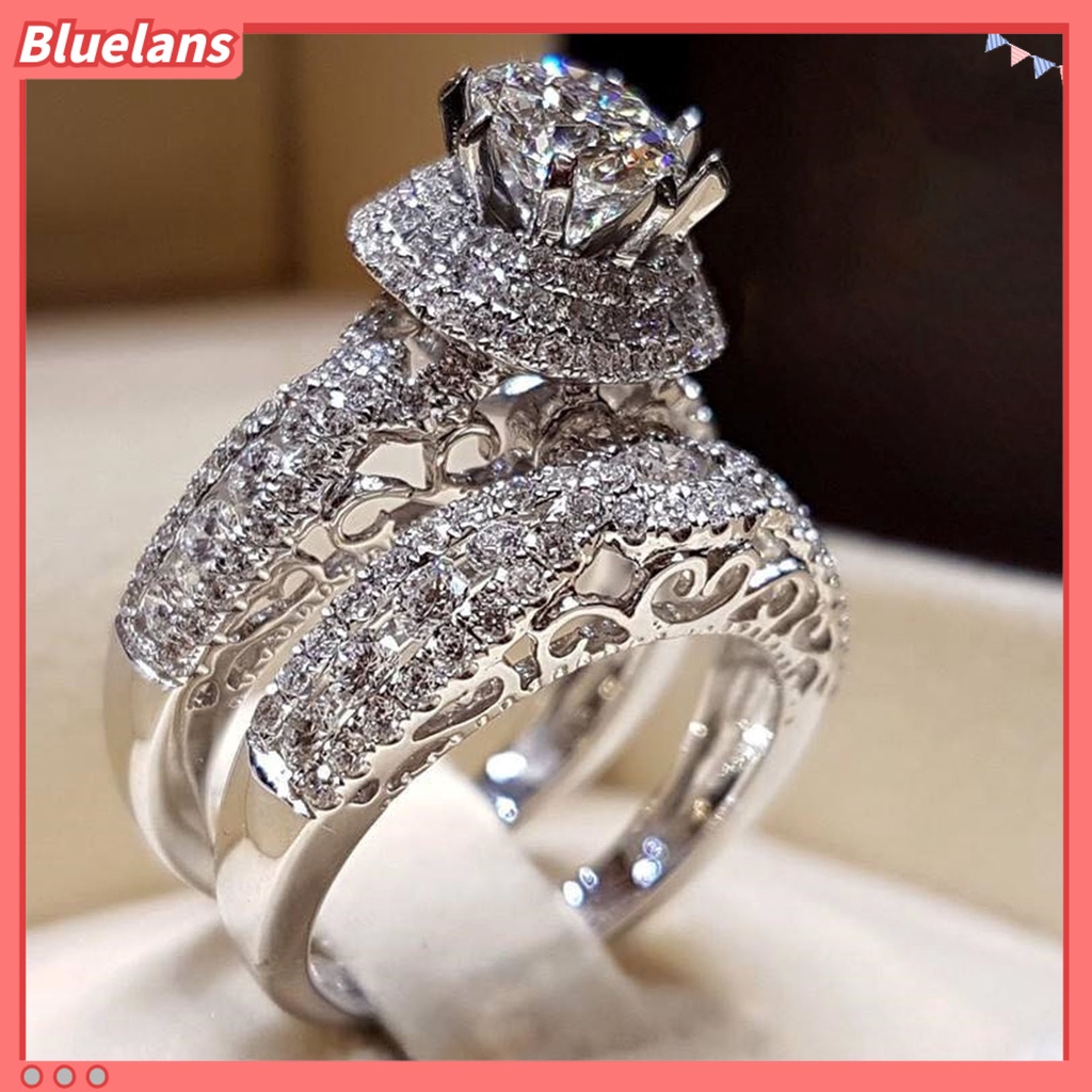 Bluelans 1 Pasang Cincin Pasangan Bahan Cubic Zirconia Untuk Pernikahan