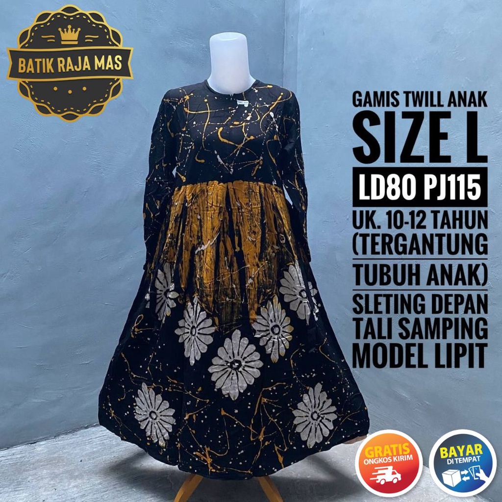 Gamis Anak Perempuan Rayon Twill Ori Pekalongan Resleting Sleting Depan Motif Batik Abstrak Tali Sam