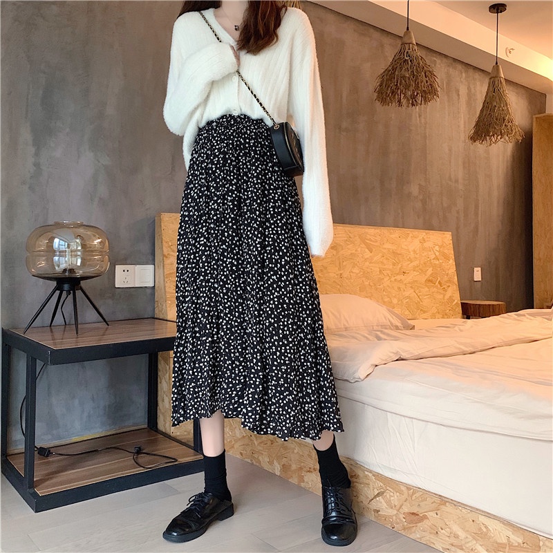 yikoo-Rok panjang mixi skirt cinta / polka dots wanita korea pakaian rok wanita