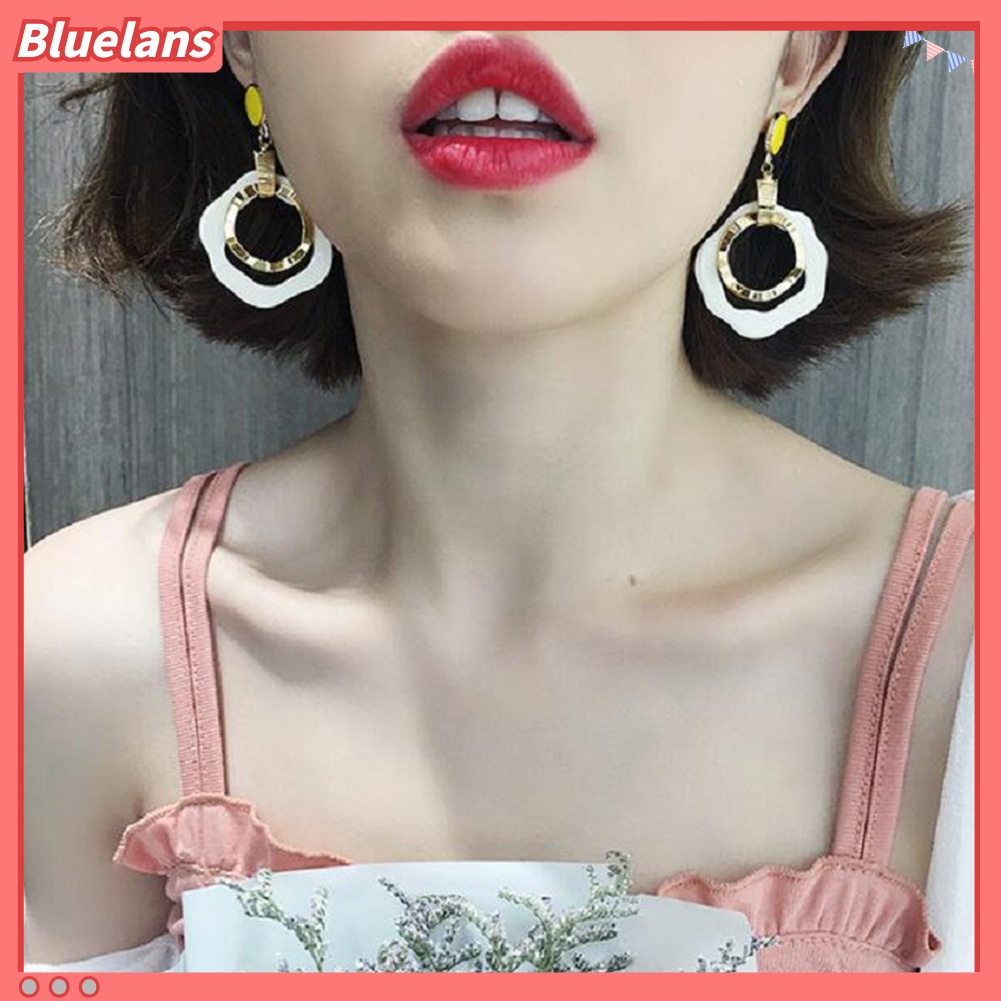 Anting Stud Menjuntai Bentuk Bulat Geometris Model Hollow Untuk Wanita