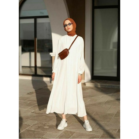 MIDI dress | Gamis rayon twill warna putih