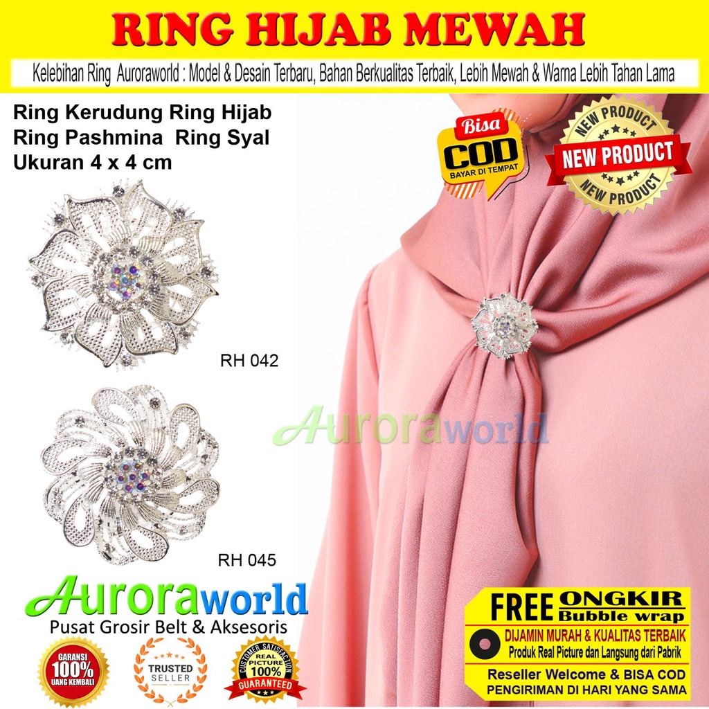 Auroraworld Ring kerudung hijab ring syal permata Ring Pashmina Berlian mutiara Mewah bros cincin kerudung scarf fashion terbaru anti hitam bisa COD RH - 1D