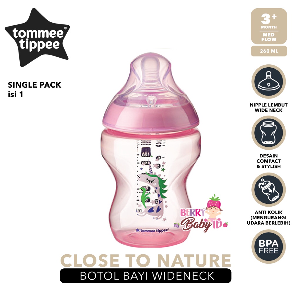 Tommee Tippee Closer to Nature Single Bottle Botol Susu Wide Neck Berry Mart