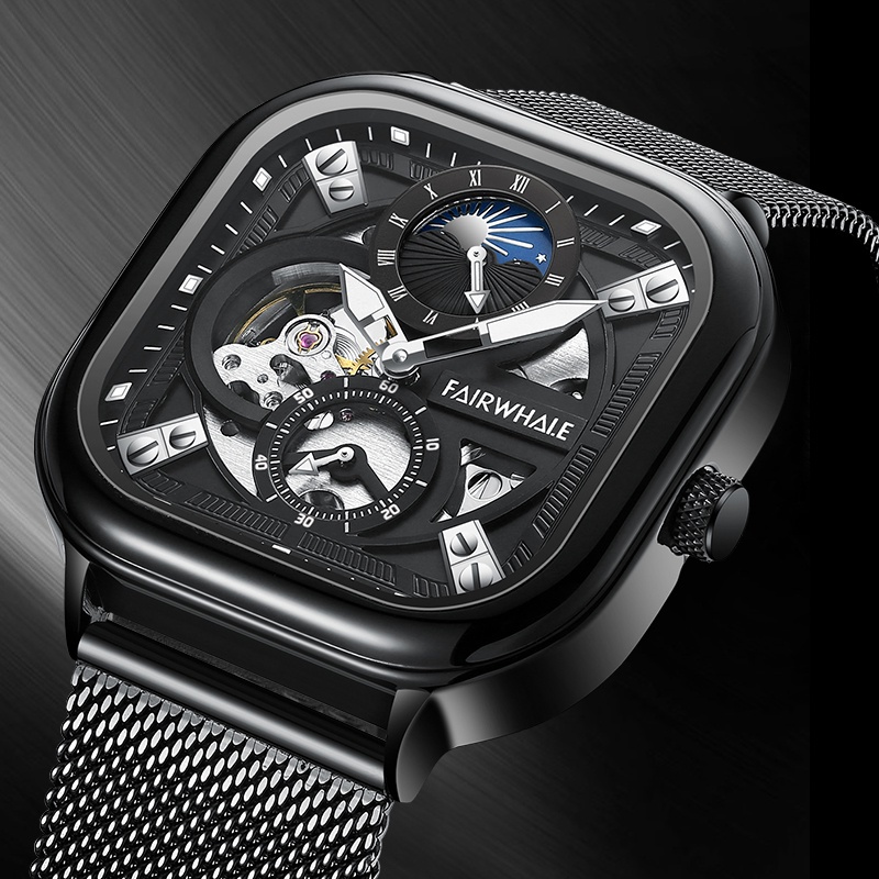 MARK FAIRWHALE Men Watch Student Watch Automatic Square Round Mechanical Watch Men'S Waterproof Tren
