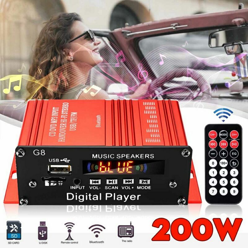 Penguat Daya Audio Mobil Car Audio Power Amplifier Claite 12 V 200 W g8 Red