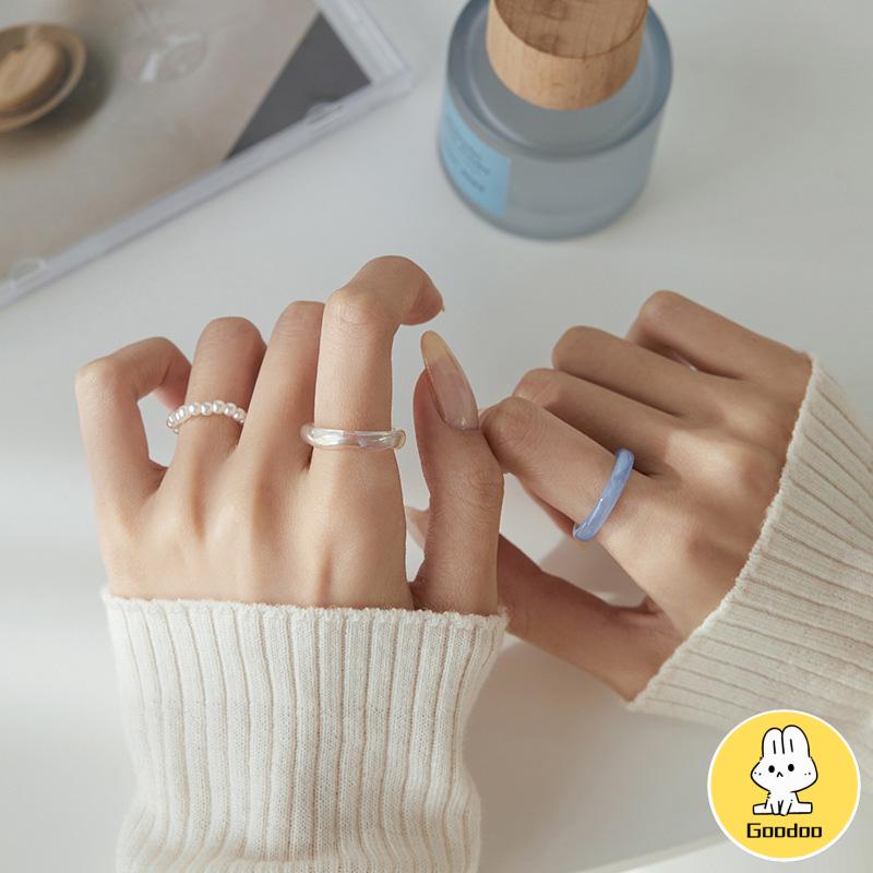 3Pcs/Set Cincin Resin Sederhana Cincin Mutiara Wanita Set Cincin Akrilik Premium-Doo