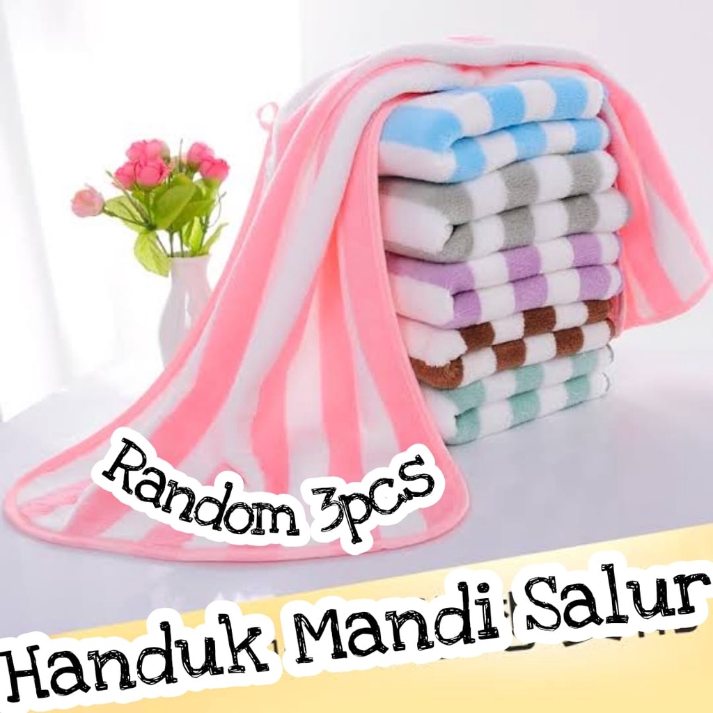 Handuk Mandi Dewasa PREMIUM Microfiber Bulu Garis Lembut 70x140 Super Serap Air