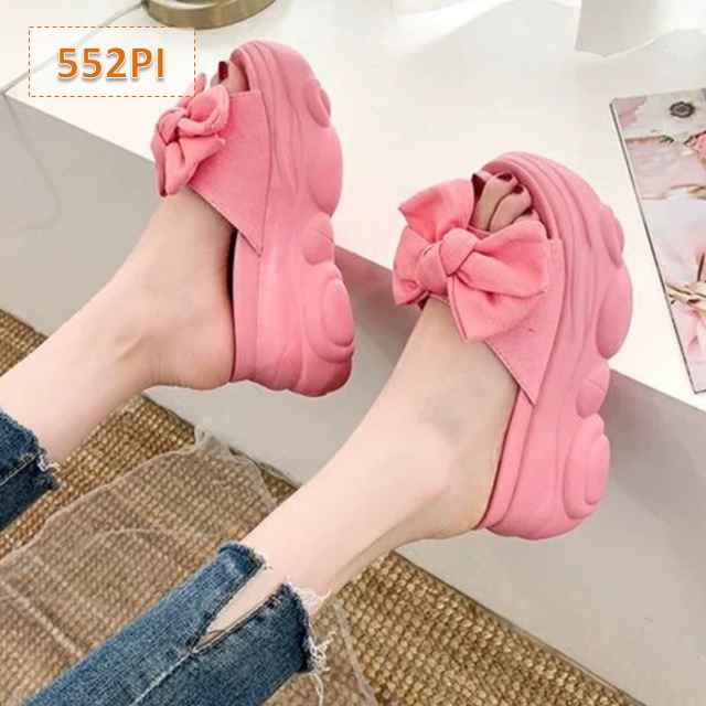 Sendal Wedges Sandal Selop Wanita Pita Tinggi Sol 5 cm Hitam Hijau Pink Putih (552)