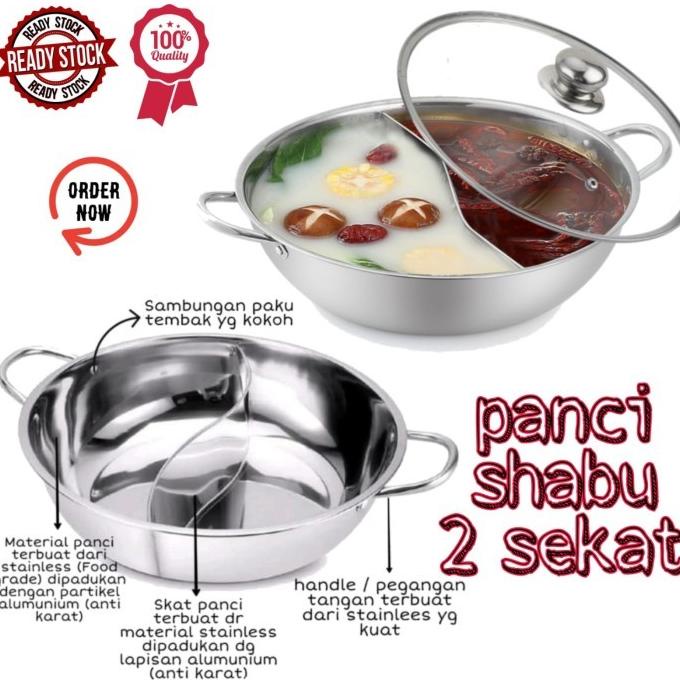 BAYAR DITEMPAT Suki Pan Hot Pot Panci Shabu 28cm Tutup Kaca Panci Shabu 2 Sekat /PERALATAN MASAK SET