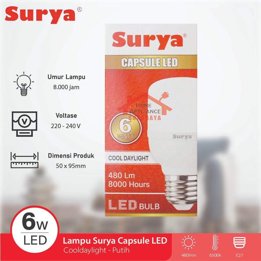 Lampu Capsule Kapsul Bohlam LED SURYA 6W/9W/14W/18W/28/36W/42W/50W Gen 3 6500K Cahaya Putih