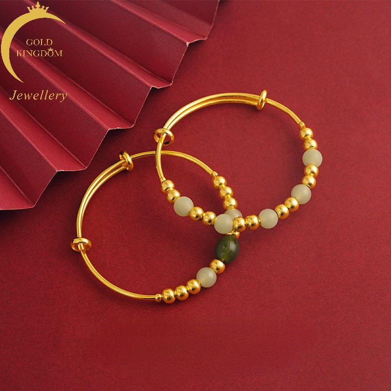 Goldkingdom Perhiasan Fashion Emas Asli Kadar 375 Bangkok Aksesoris Ready Stock Keberuntungan Gelang Manik Gaya Perempuan Giok Bead Bracelet Pengerjaan Dapat Disesuaikan