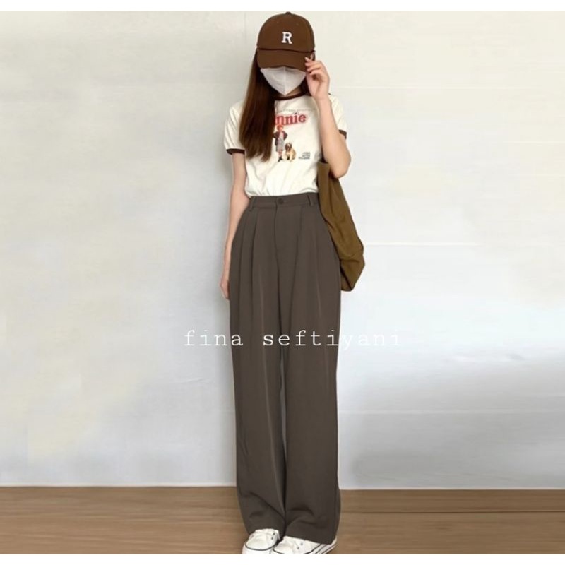 (HW)BROWN TROUSER PANTS LOOSE KULOT PANTS IMPORT