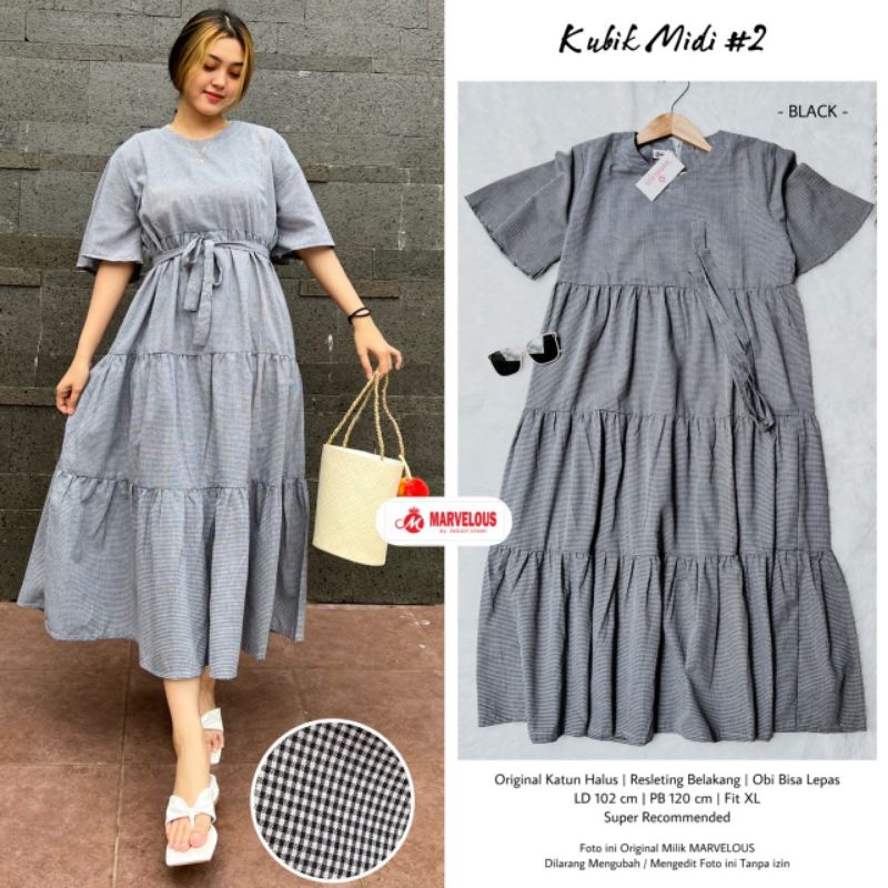 KUBIK MIDI #2 BY MARVELOUS / MIDI DRESS WANITA MUSLIMAH / Gamis midi katun halus polos premium rekomended