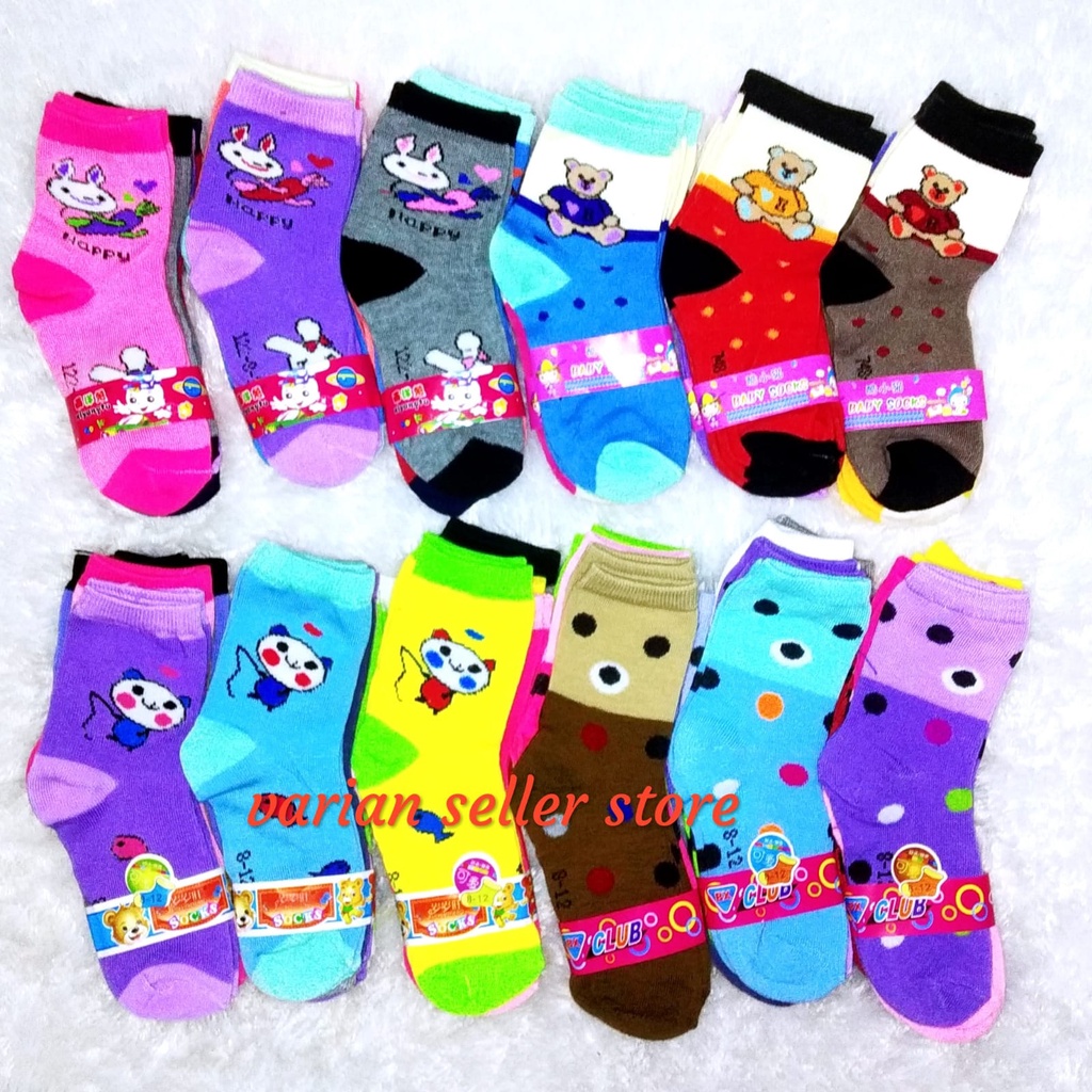 6 Pasang kaus kaki anak tk perempuan panjang motif karakter lucu bahan katun impor murah