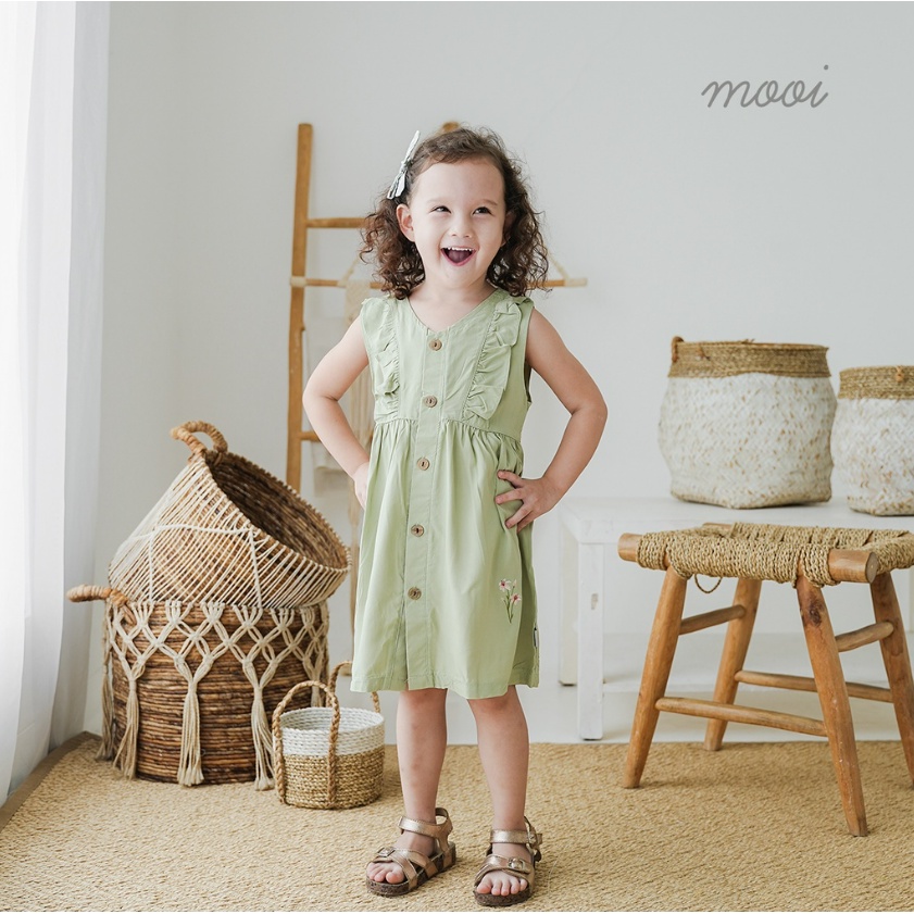 Mooi Geya Dress 1-5 Tahun Dress Ruffle Kancing Fashion Anak Perempuan CBKS S23