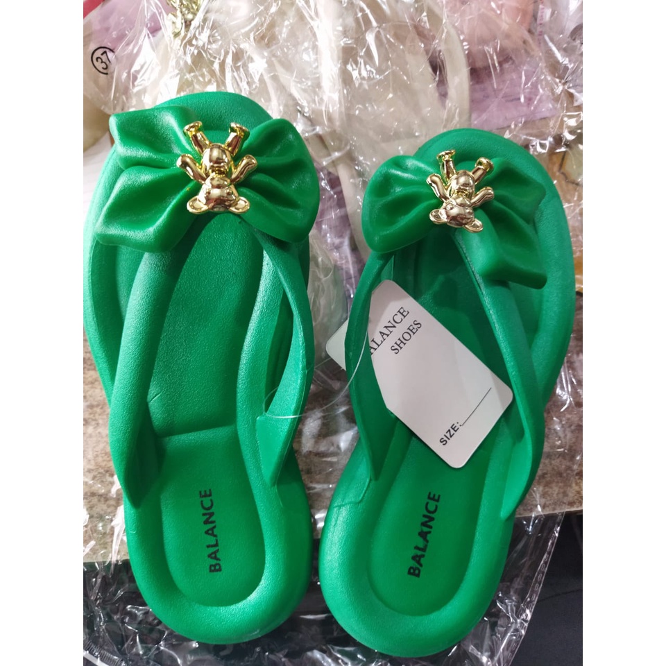 Sandal Jepit Wanita Import Balance 8001-A2 (36-40) Karet Jelly Elastis Empuk Motif Gold Bear