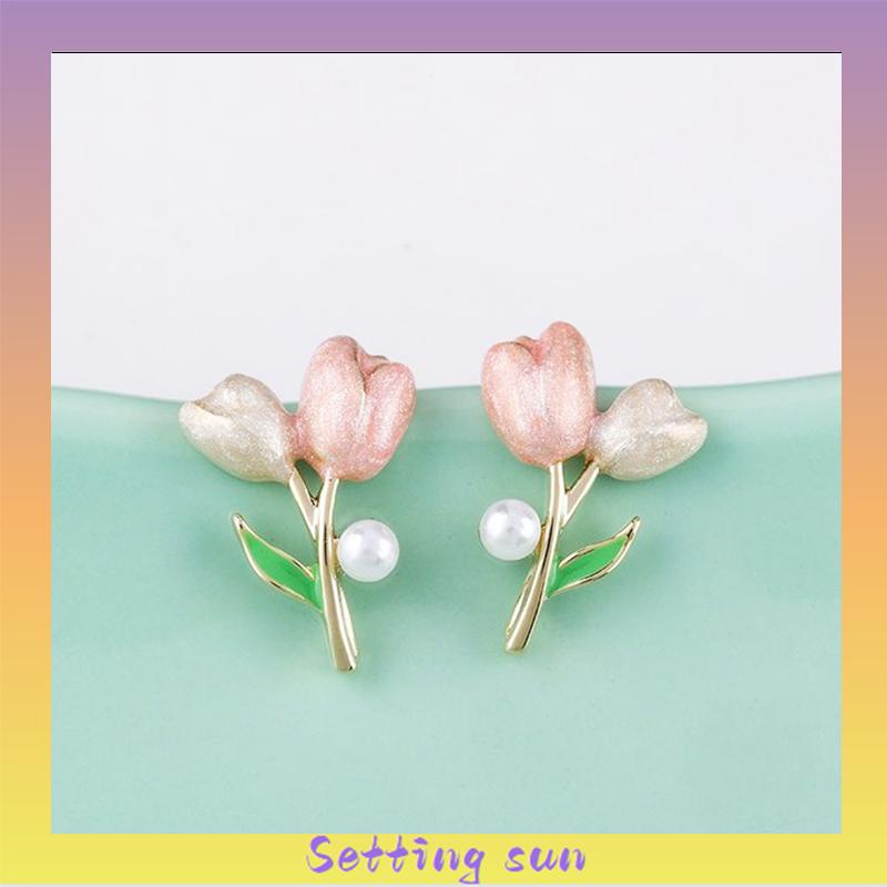 Anting S925 Silver Plated Soft Tulip Earrings Female Earrings Asesori TN