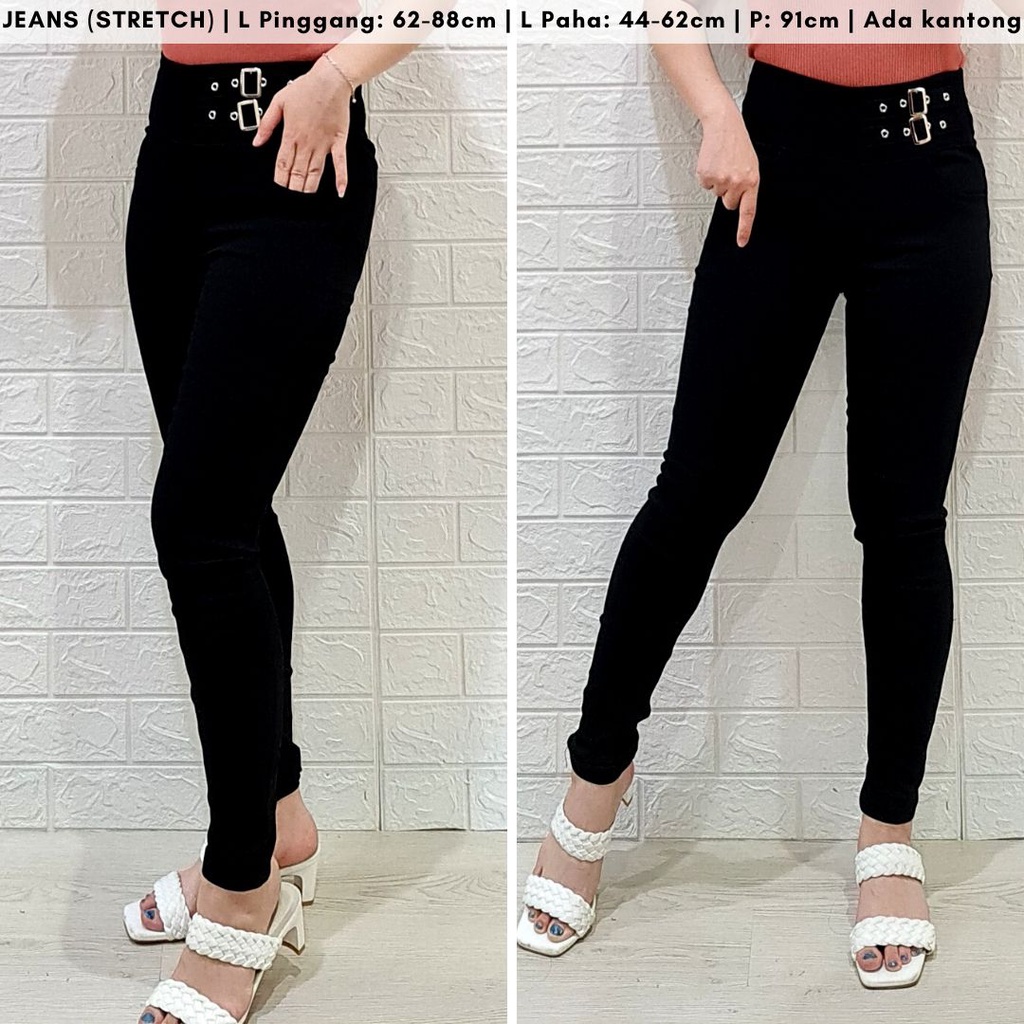 4601 claured belt slim fit jeans celana import korea