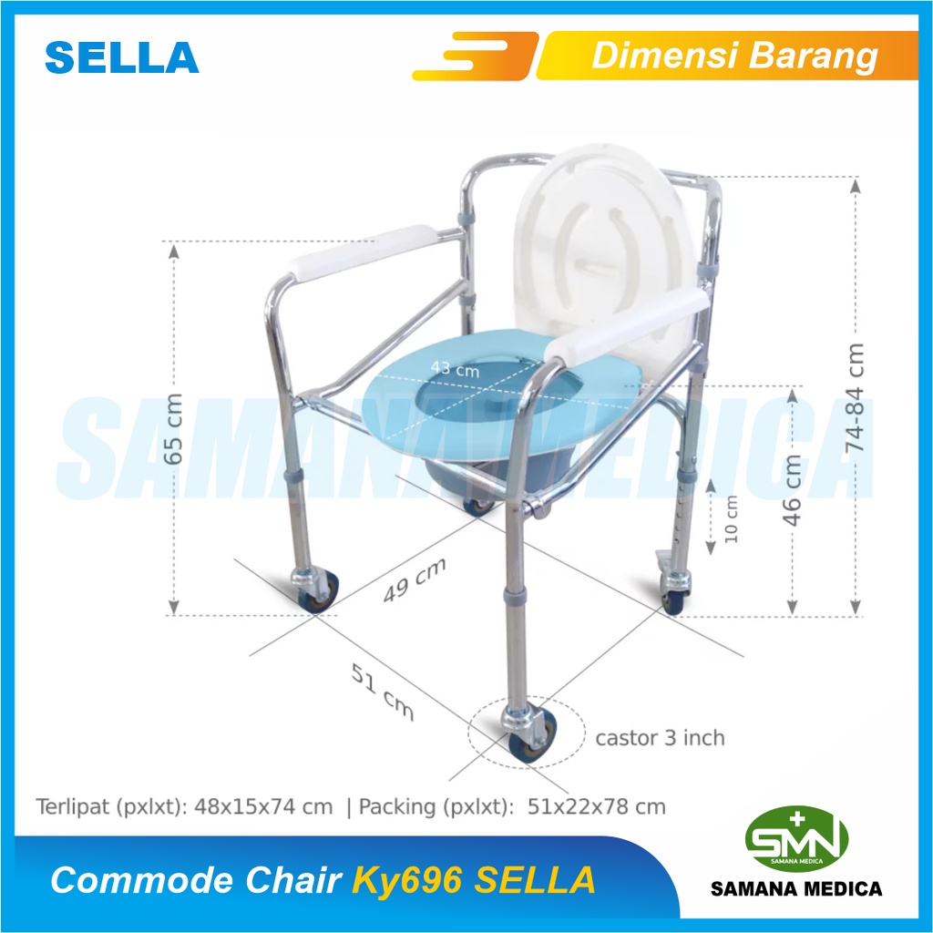 Commode Chair SELLA KY696 Kursi Toilet Commode chair BAB dengan Roda Bisa Dilipat