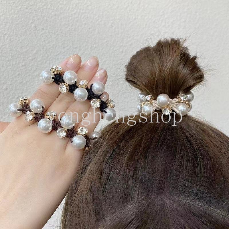 Ikat Rambut Ponytail Elastis Aksen Mutiara Camellia Untuk Wanita