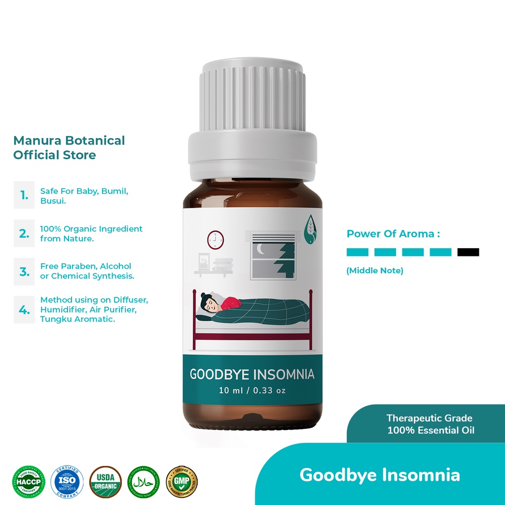 Goodbye Insomnia - Manura Essential Oil Certified Organic &amp; Therapeutic Grade Natural 100%