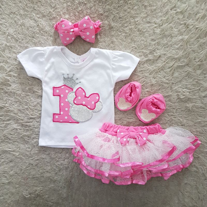 baju bayi minnie ribbon polkadot set