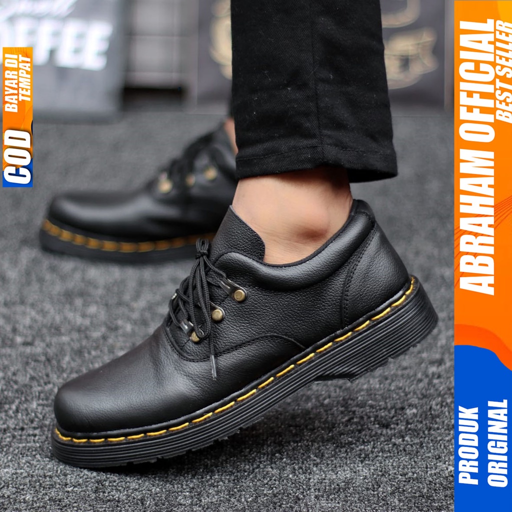 Sepatu Pantofel Docmart Low Boots Kulit Asli Hitam Formal Kerja Pria Abraham Mogi