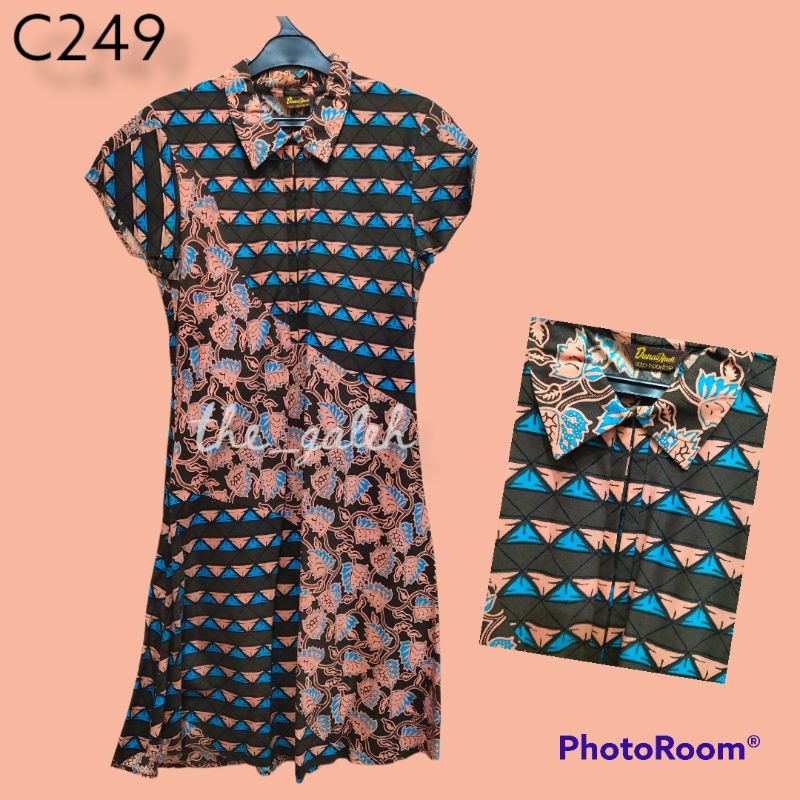 C249 Batik Danar Hadi Baju Dress Tunik Batik Hijau Peach Bagus Murah