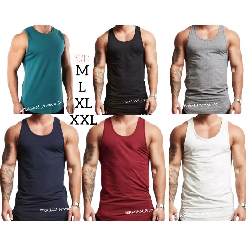 SINGLET KATUN POLOS PRIA DEWASA M L XL XXL  , KAOS TANK TOP PRIA  ,  KAOS TANPA LENGAN PRIA