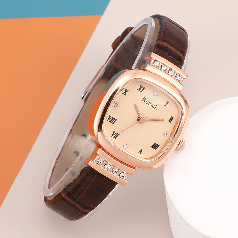 Jam Tangan Wanita A0187 Fashion Square Diamond Inlaid  Quartz Watches