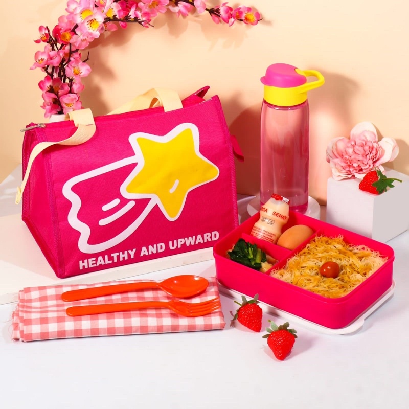 kotak makan anak / lunch box fit set / tempat makanan anak / tas bekal anak