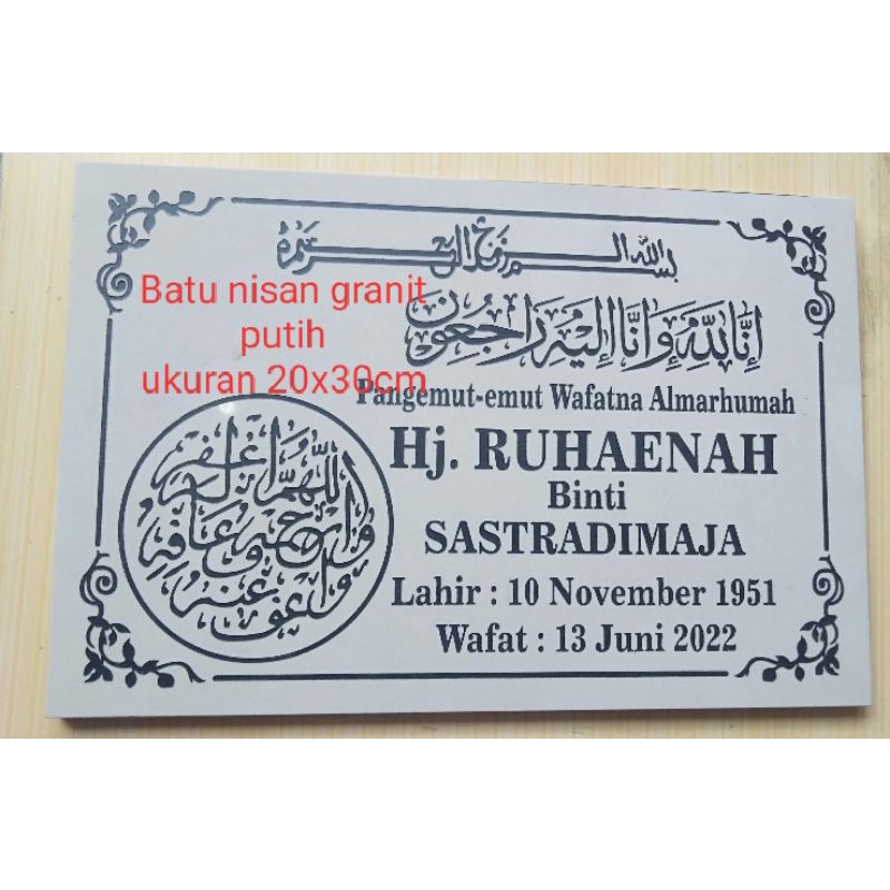 Batu nisan granit putih ukuran 20x30cm