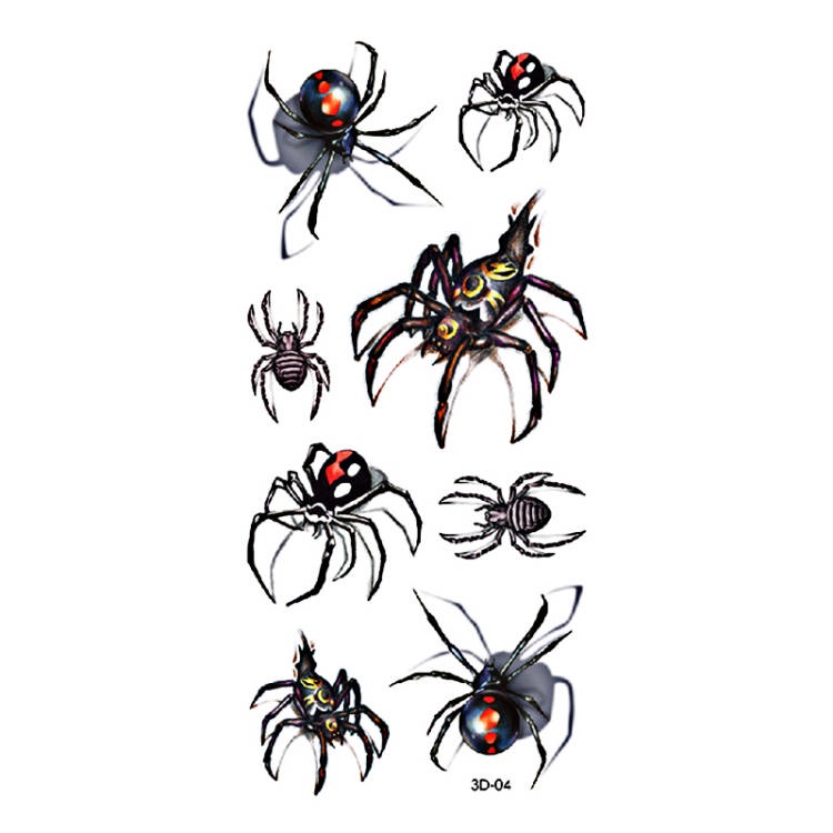 【BTI】3D Warna Tato Sementara Stiker Tato Palsu Spider Hewan Tato Tahan Air