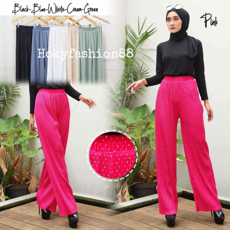 CELANA KULOT PLISKET MOTIF MINI POLKADOT BAHAN HYGET PREMIUM