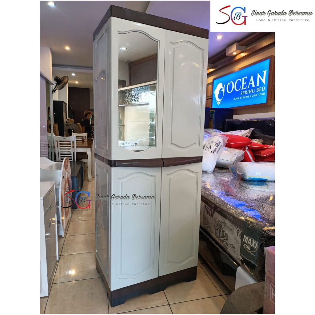 [GANTUNGAN GAMIS] LEMARI PAKAIAN PLASTIK + KACA + RAK + GANTUNGAN BAJU / LEMARI BAJU PINTU GLOSSY PL