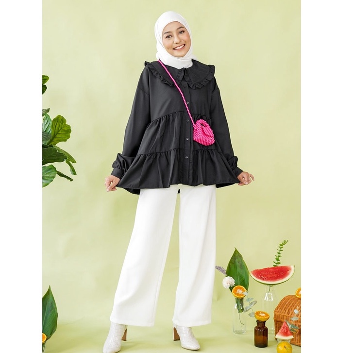 ATASAN KERAH REBAH EVIE - Kemeja Wanita Lengan Panjang | Blouse Oversize kekinian | Tunik remaja cew