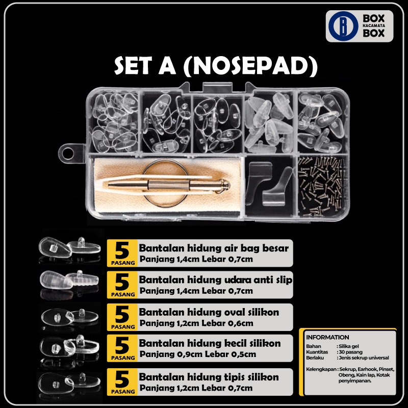 Set Reparasi Kacamata Perlengkapan Kacamata Baut Sekrup Mur Obeng Nose Pad Terlengkap Multifungsi