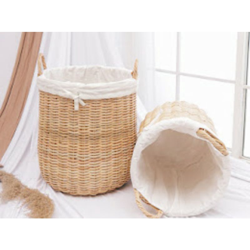 Keranjang Laundry Rotan / Keranjang Baju Kotor Dengan  Kain Serbaguna Anyaman Rotan Asli/rotan hampe