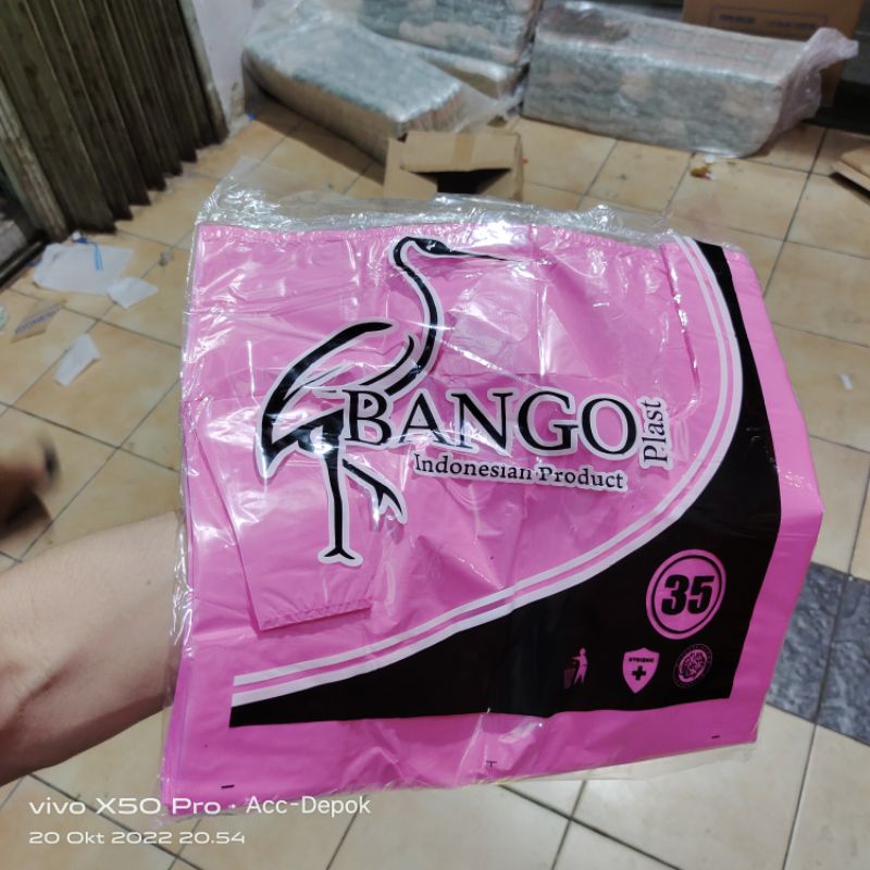 KANTONG PLASTIK KRESEK MEDIS UKURAN 35 MEREK BANGO WARNA KUNING HIJAU UNGGU PINK